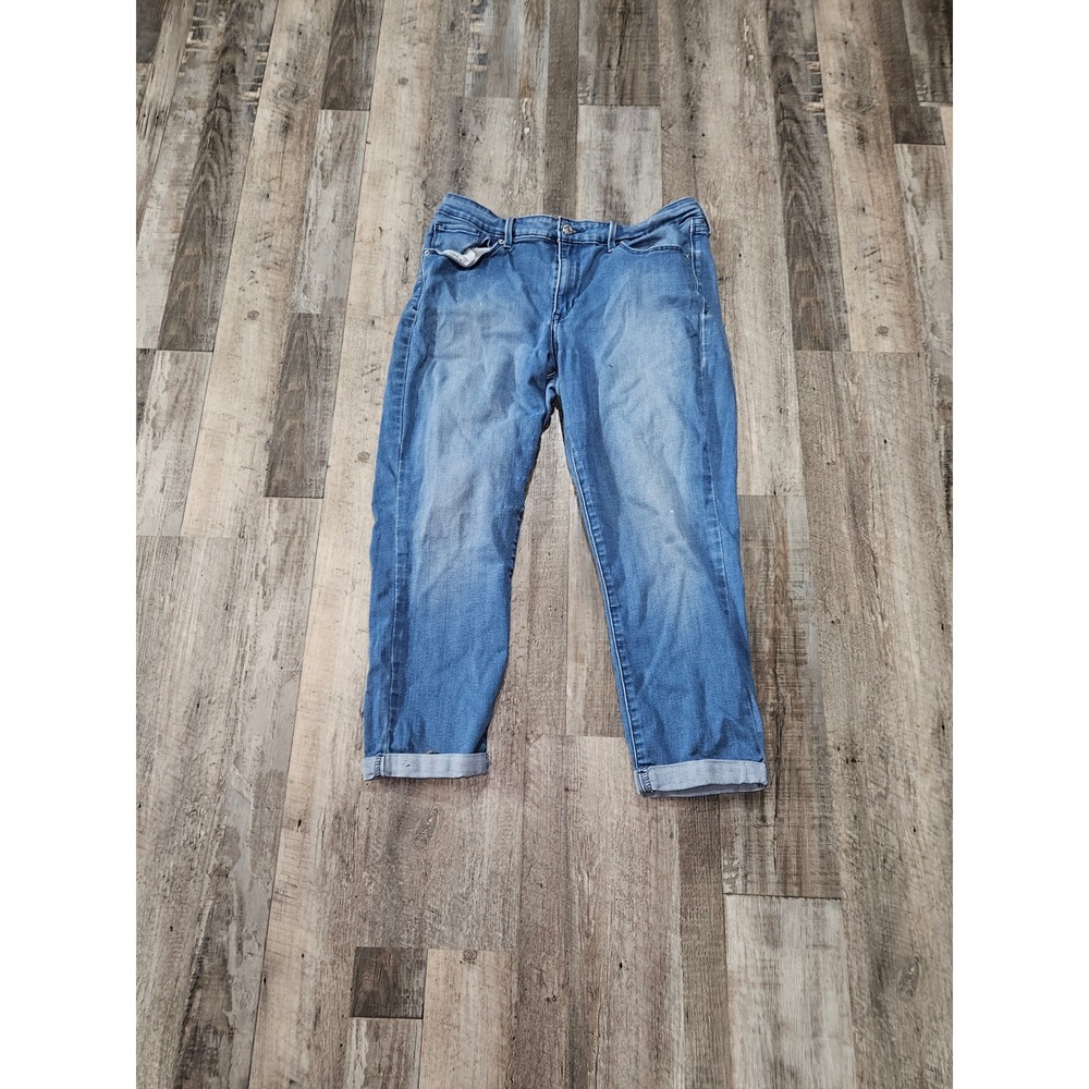 Blue Denim Jeans Cuffed Hem Relaxed Fit Casual Everyday Trendy Style